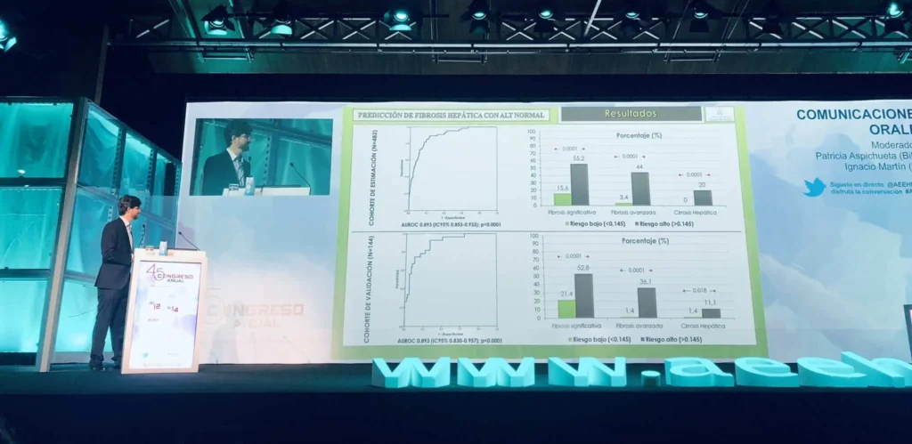 Presentación del estudio ‘Prevalencia y factores de riesgo de enfermedad avanzada en individuos con esteatosis hepática metabólica y ALT estrictamente normal’   en  el Congreso Nacional de Hepatología España