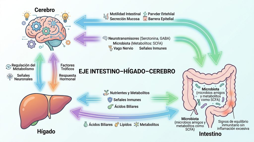 Relación Intestino-hígado -cerebro- Infografía